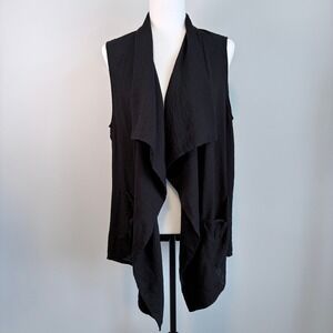 Red Coral Vest Tunic Lightweight Lagenlook Layering Artsy Black Women's Large